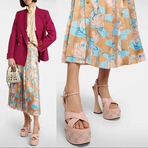Gucci Pink Leather GG logo studded Platform Janaya high Heel sandals EU 42
